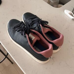 K-Swiss Navy Leather Sneakers with Rose Pink Accents